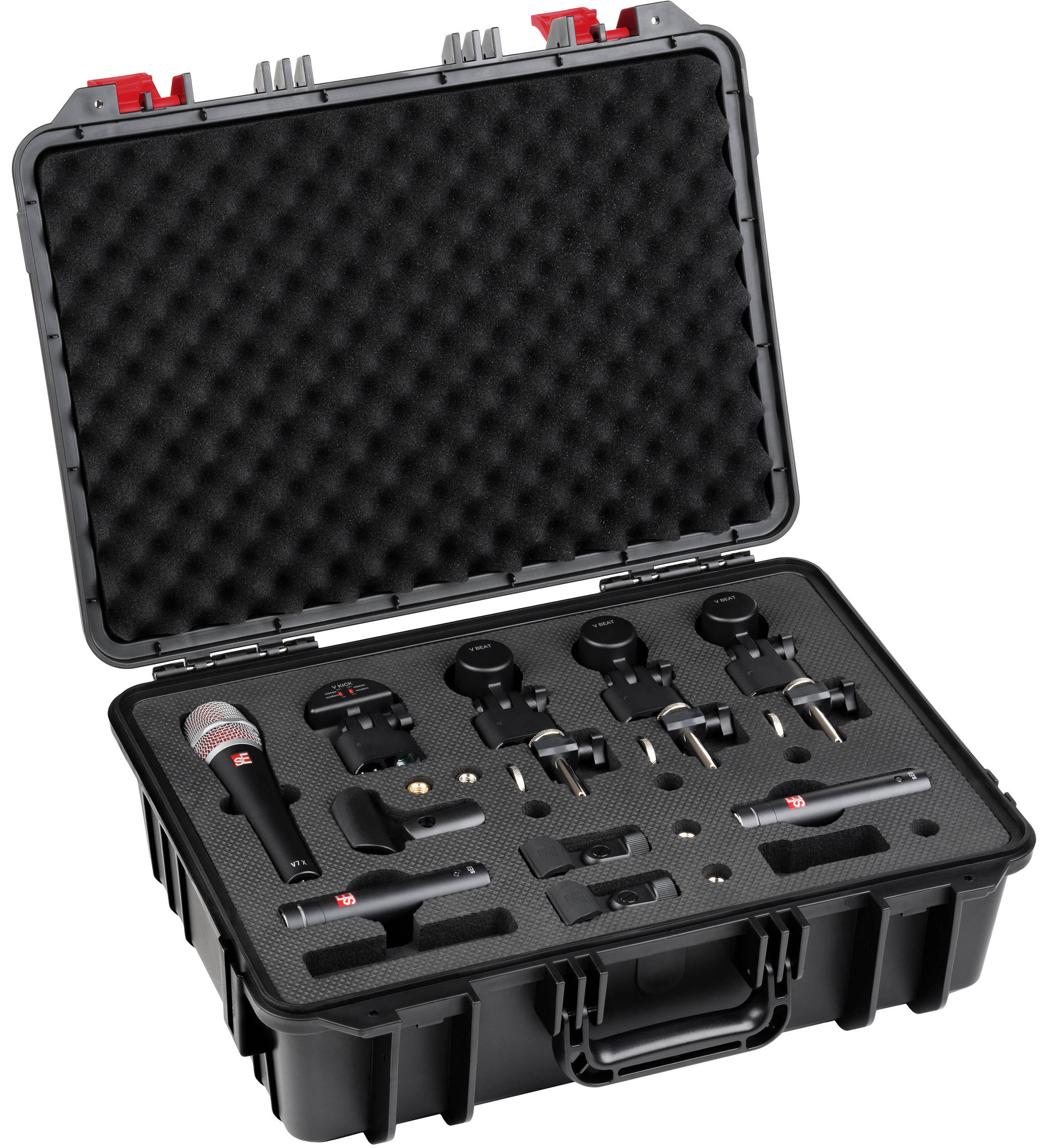 Набор микрофонов для ударной установки sE Electronics [V PACK ARENA] 1 х микрофон V KICK, 3 х микрофона V BEAT, 3 х крепления V CLAMP, 1 х микрофон V7 X, 2 х конденсаторных микрофона sE8, пластиковый кейс